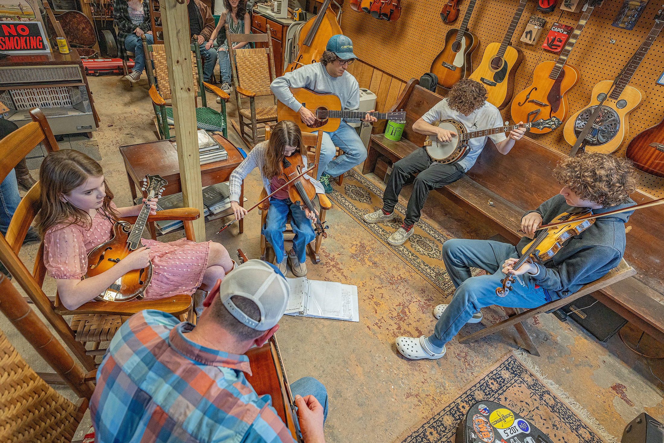 Musicians gathered for a jam session at the Stidham Old Time Music Gathering